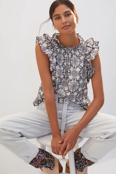 Abstract Ruffled Blouse