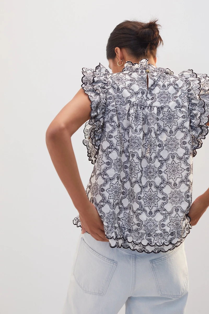 Abstract Ruffled Blouse