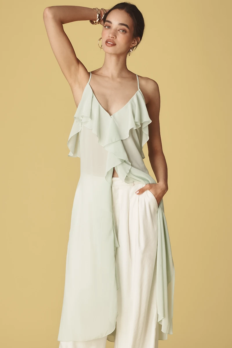 By Anthropologie Ruffled Cross-Back Long Tank