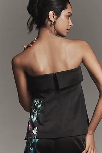 By Anthropologie Strapless Printed Satin Top