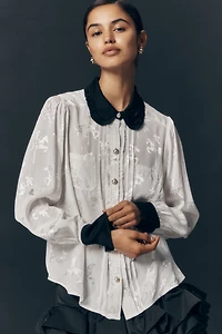Maeve Long-Sleeve Printed Silky Buttondown Blouse