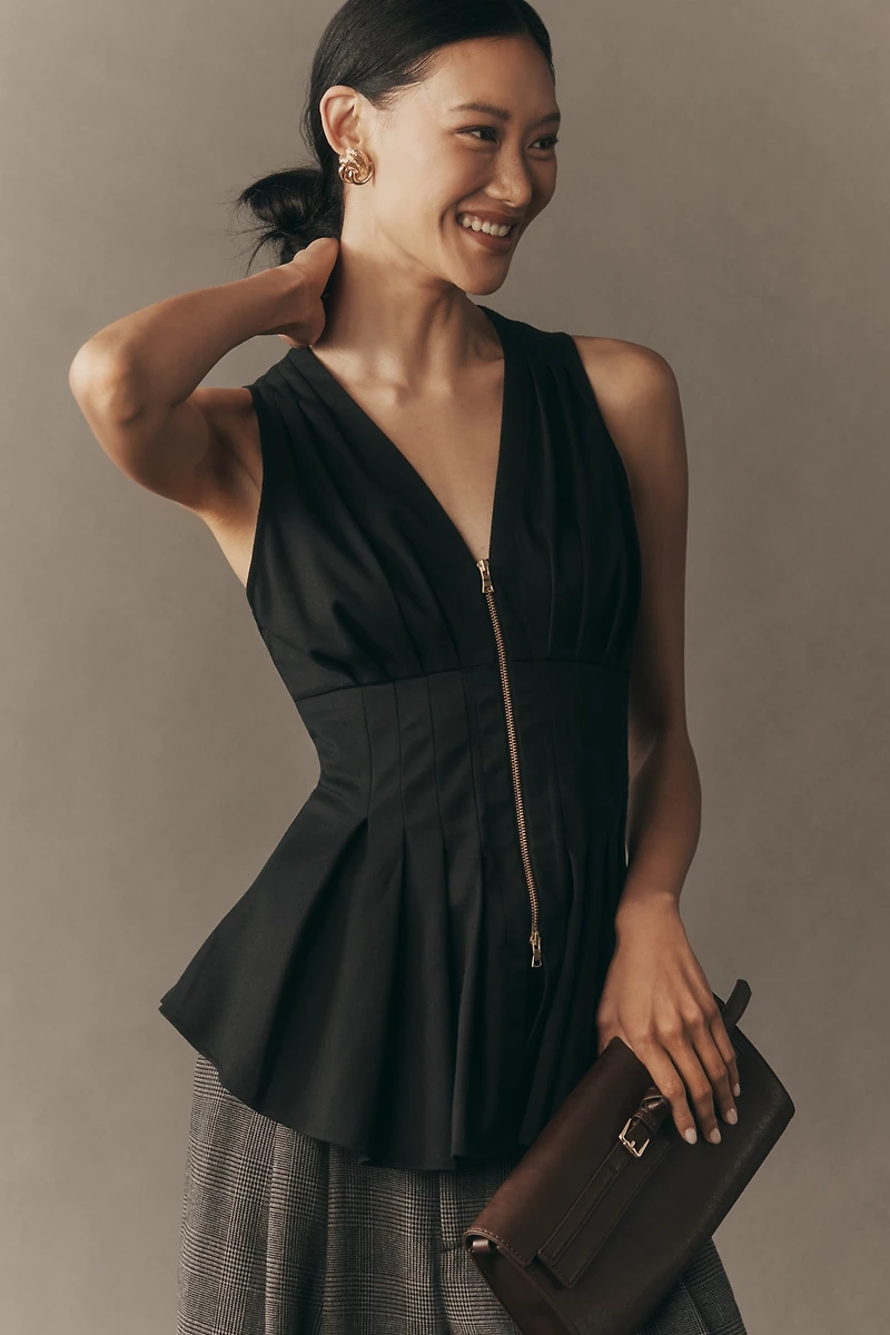 Maeve Waisted Zip-Front Sleeveless Top