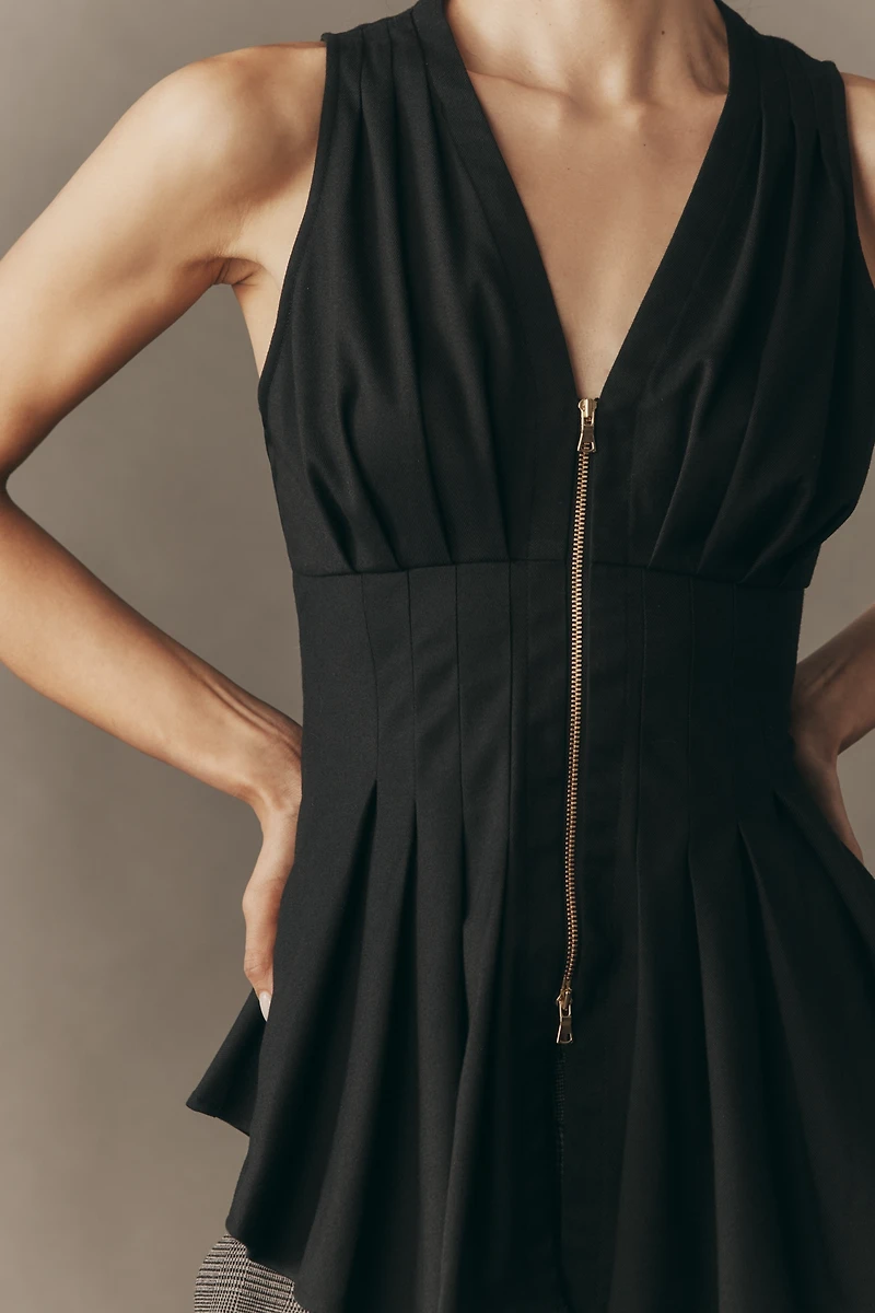 Maeve Waisted Zip-Front Sleeveless Top
