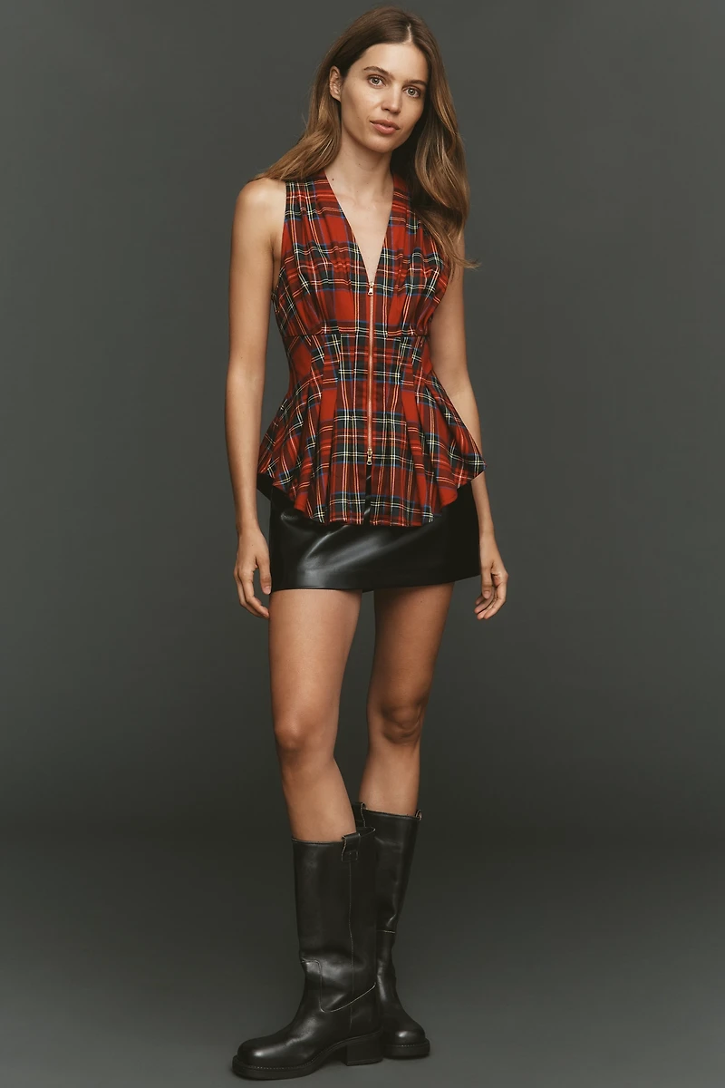 Maeve Waisted Zip-Front Sleeveless Top