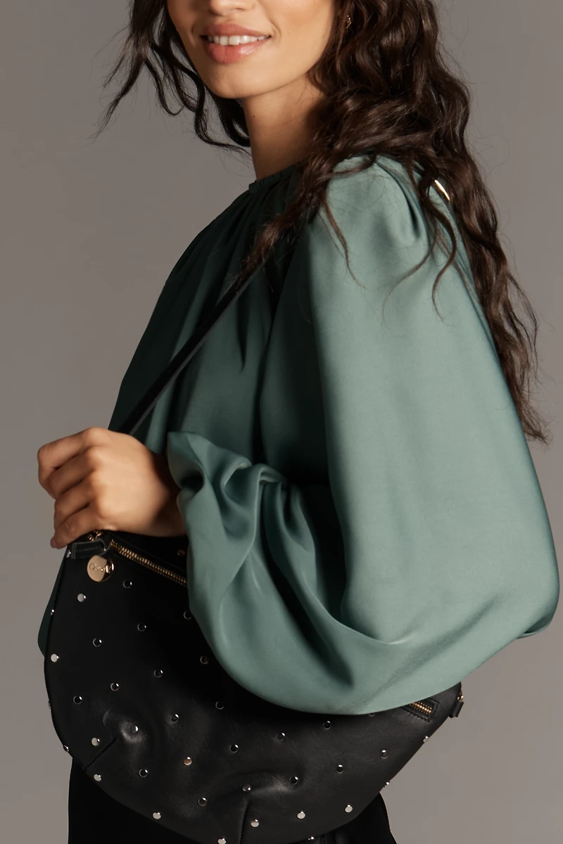 By Anthropologie Cropped Puff-Sleeve Bubble-Hem Blouse