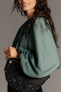 By Anthropologie Cropped Puff-Sleeve Bubble-Hem Blouse