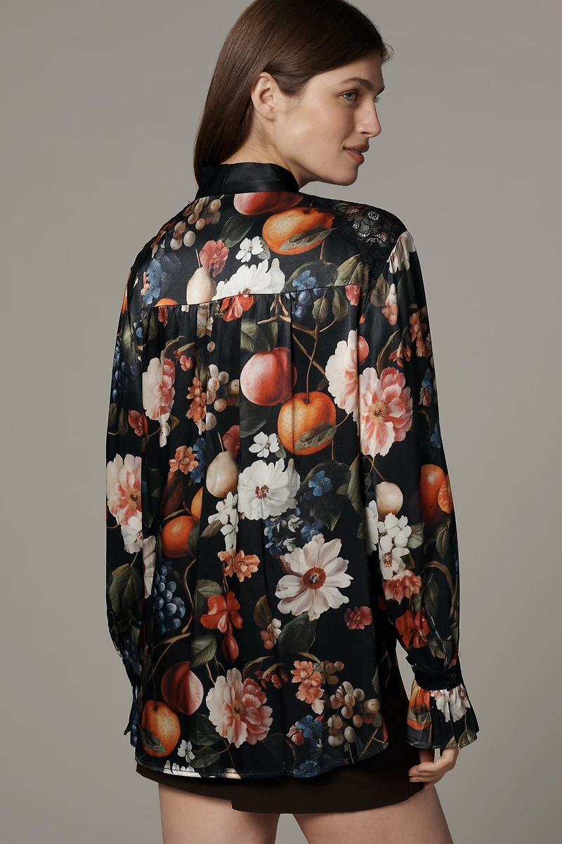 Maeve Long-Sleeve Silky Tie-Neck Blouse