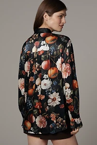 Maeve Long-Sleeve Silky Tie-Neck Blouse