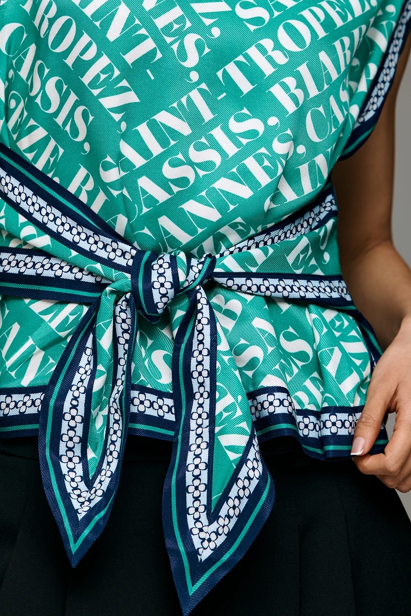 Maeve Boat-Neck Sleeveless Tie-Front Top