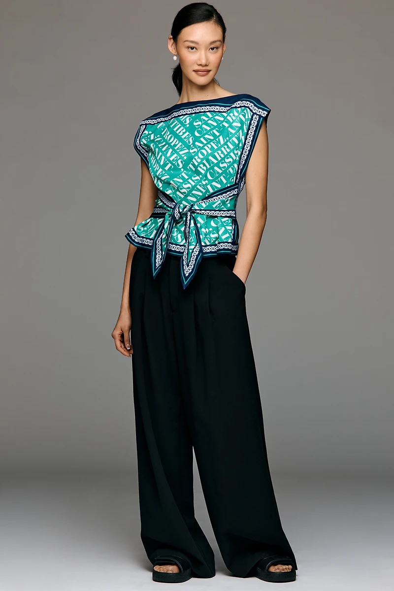 Maeve Boat-Neck Sleeveless Tie-Front Top