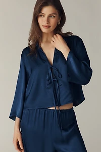 Maeve Long-Sleeve Silky Tie-Front Top