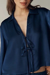 Maeve Long-Sleeve Silky Tie-Front Top