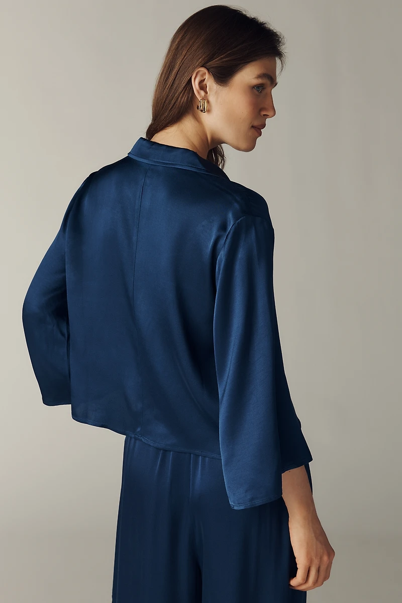 Maeve Long-Sleeve Silky Tie-Front Top