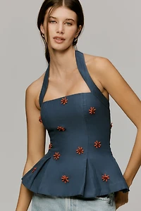 Maude Club Roma Sleeveless Peplum Halter Top