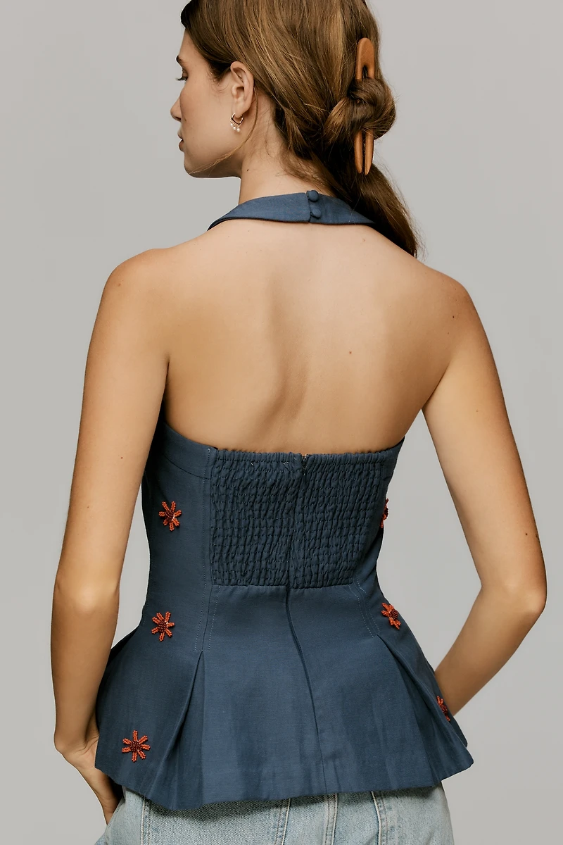 Maude Club Roma Sleeveless Peplum Halter Top