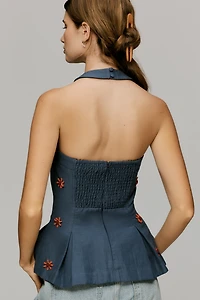 Maude Club Roma Sleeveless Peplum Halter Top