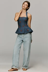 Maude Club Roma Sleeveless Peplum Halter Top