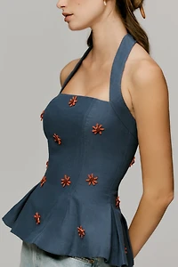 Maude Club Roma Sleeveless Peplum Halter Top