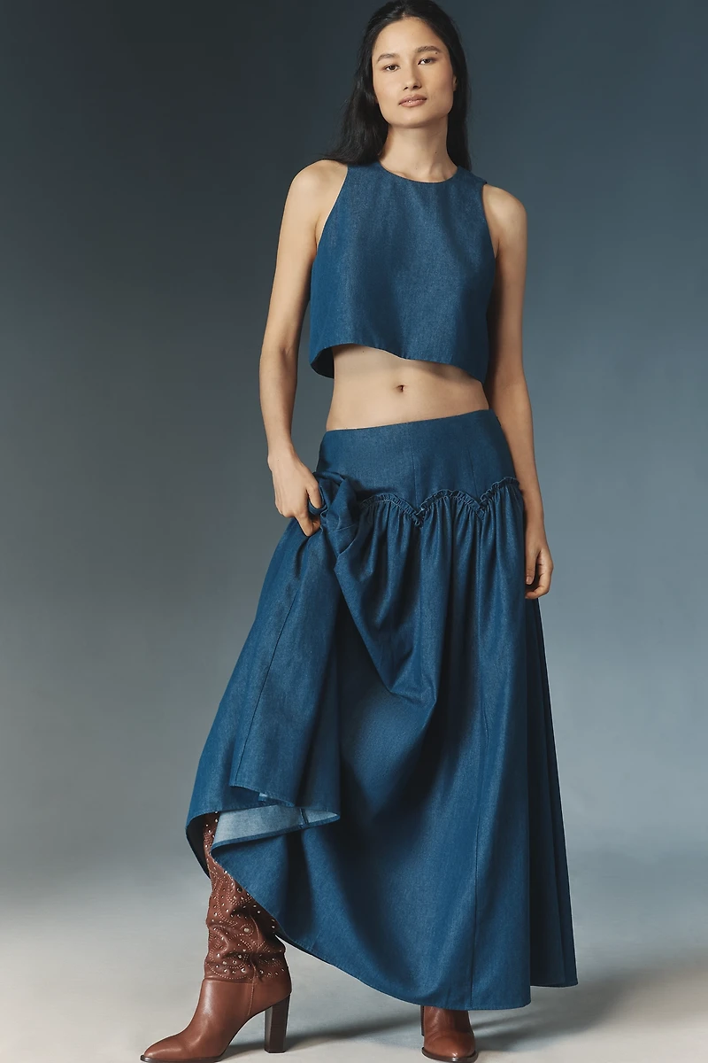 Mare Sleeveless Crop Denim Tank