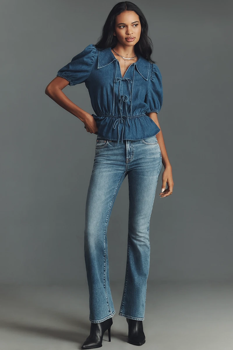 Mare Puff-Sleeve Peplum Denim Top