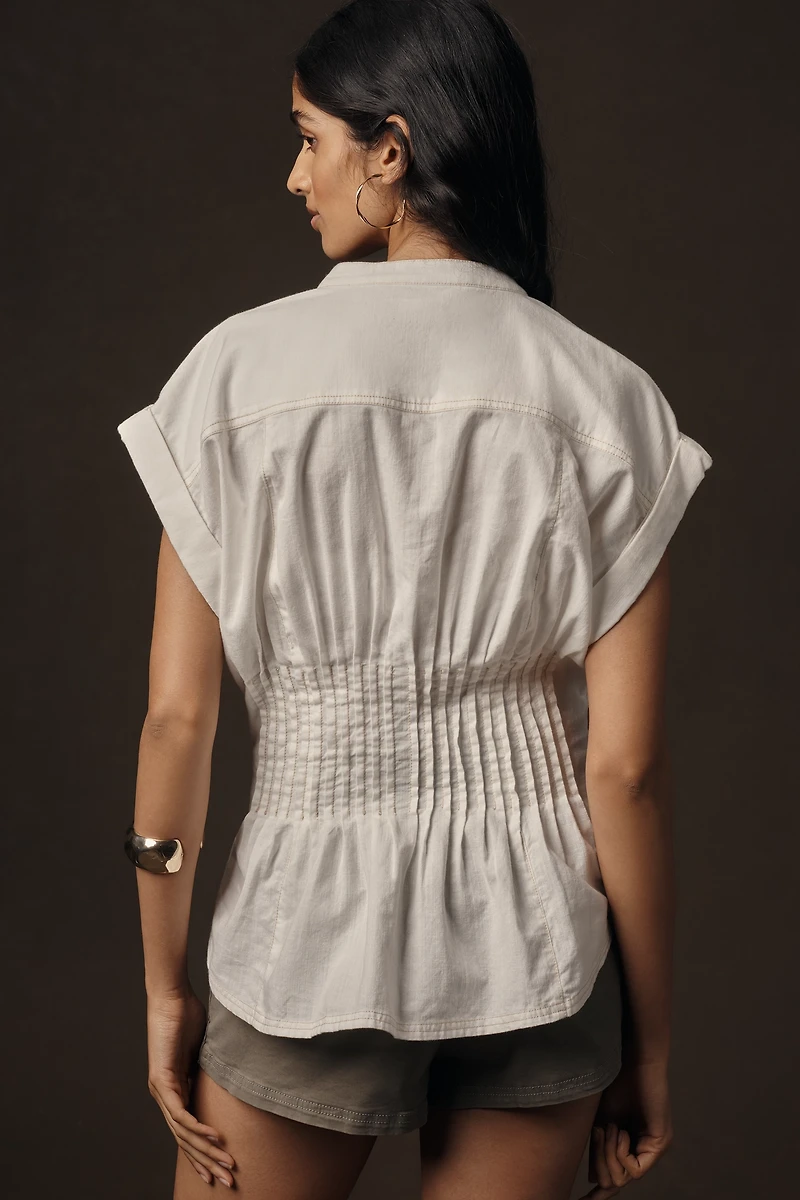 Pilcro Short-Sleeve Pleated Corset Blouse