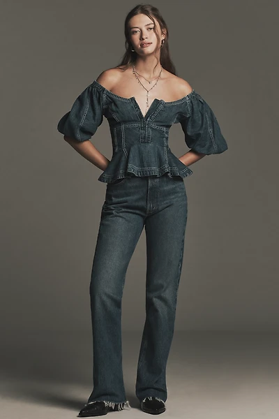 Pilcro Puff-Sleeve Peplum Blouse