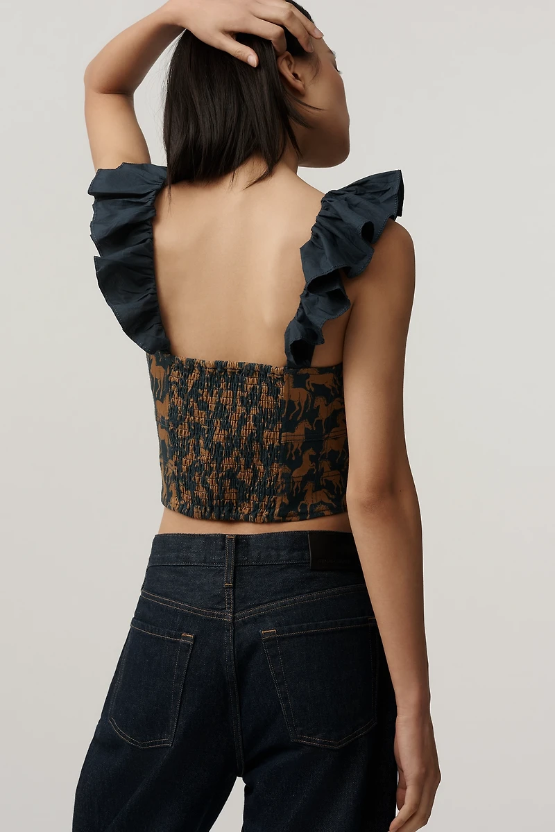 Maeve Flutter-Sleeve Crop Blouse