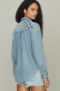 Pilcro Long-Sleeve Embroidered Icon Denim Buttondown Shirt