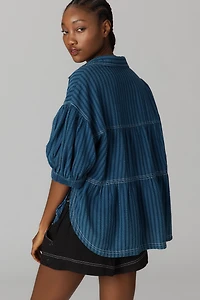 Pilcro Short-Sleeve Curved-Hem Cocoon Blouse