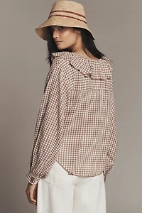 Pilcro 3/4 Sleeve Ruffle Collar Buttondown Shirt