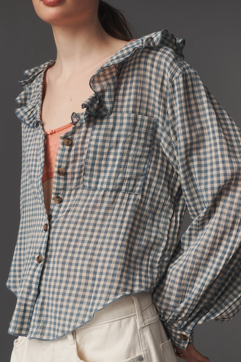 Remy Ruffle Collar Buttondown Shirt by Pilcro