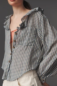 Remy Ruffle Collar Buttondown Shirt by Pilcro