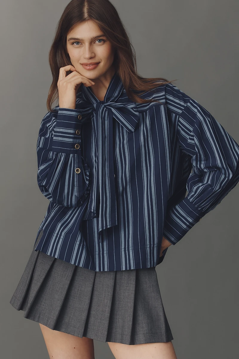 Maeve Tie-Neck Cotton Blouse