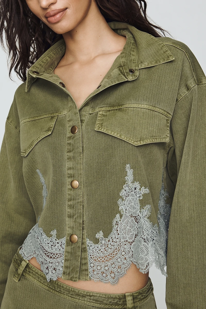 By Anthropologie Cotton Lace-Hem Buttondown Shirt