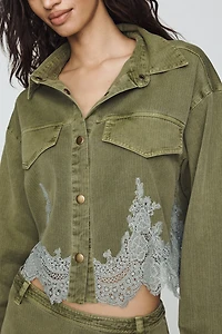 By Anthropologie Cotton Lace-Hem Buttondown Shirt