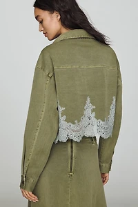 By Anthropologie Cotton Lace-Hem Buttondown Shirt