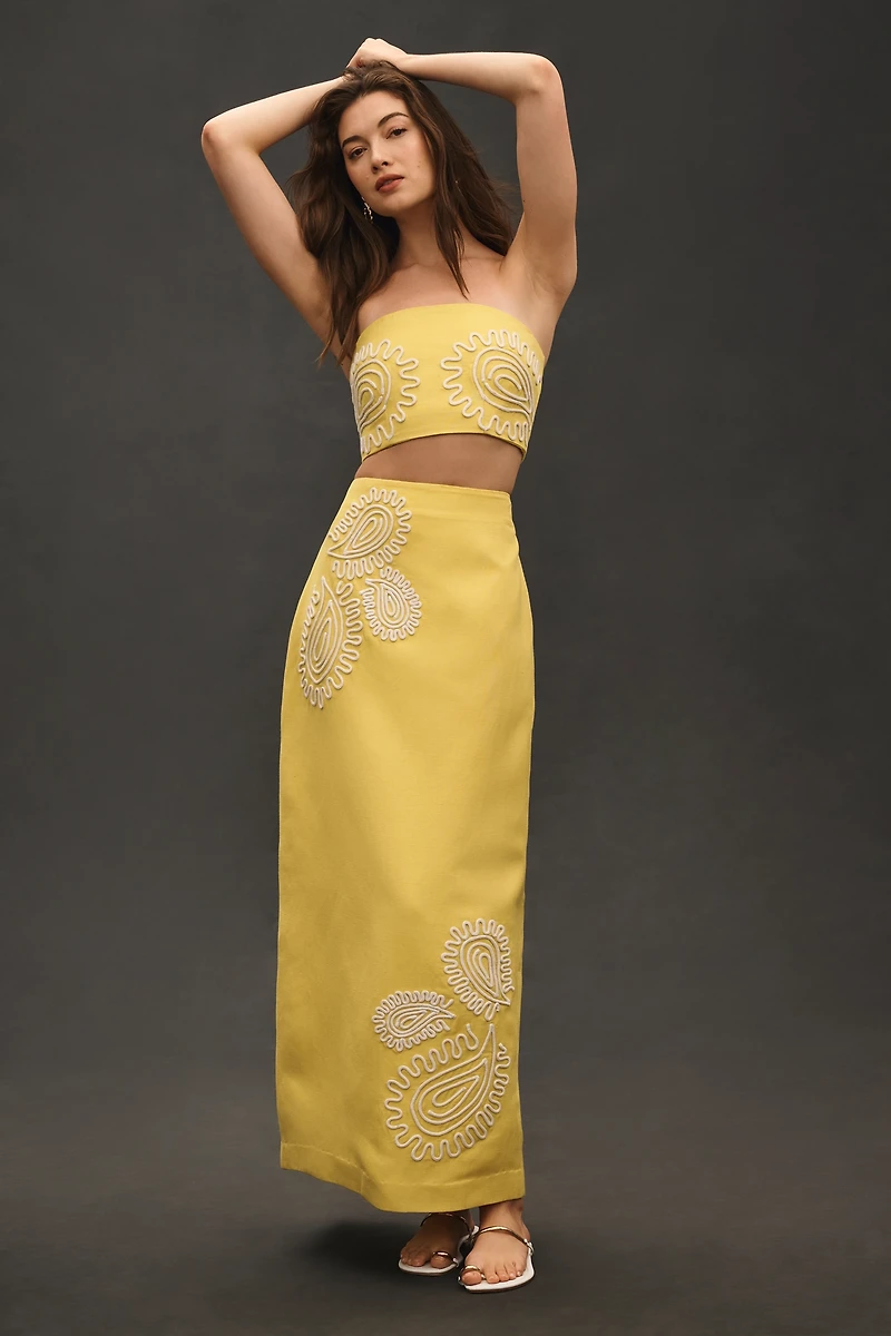 Significant Other Carly Linen Blend Embroidered Strapless Top