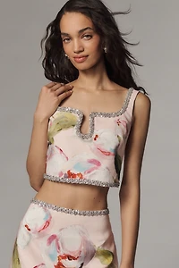 Acler Yorkley Rhinestone Square-Neck Crop Top