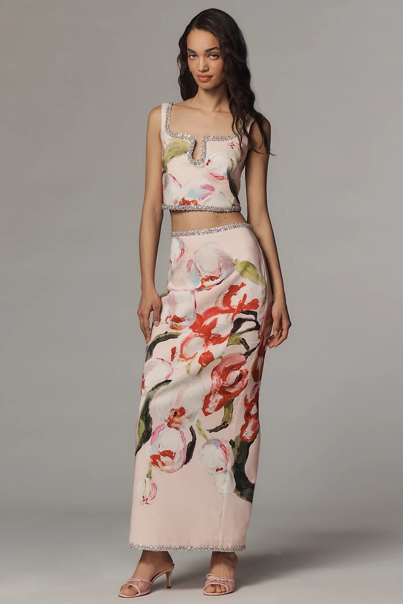 Acler Yorkley Rhinestone Square-Neck Crop Top