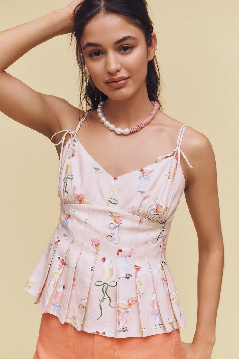 En Saison Mia Linen Blend Pleated Peplum Tank