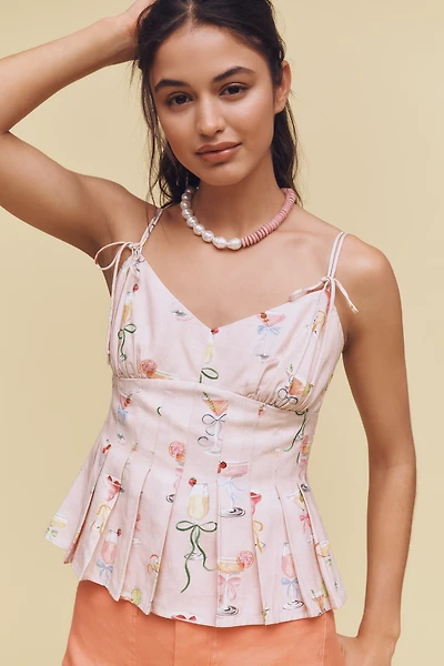 En Saison Mia Linen Blend Pleated Peplum Tank
