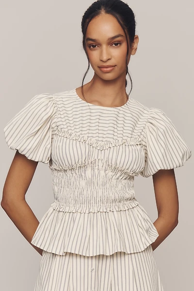 En Saison Azra Puff-Sleeve Peplum Top