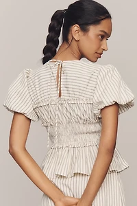 En Saison Azra Puff-Sleeve Peplum Top
