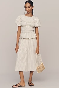 En Saison Azra Puff-Sleeve Peplum Top