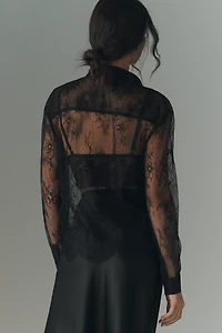 En Saison Darcy Long-Sleeve Sheer Lace Buttondown Top