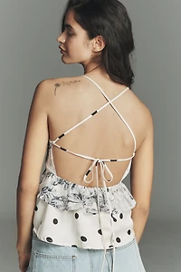 En Saison Cyrus V-Neck Open-Back Peplum Top