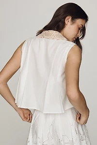 En Saison Pleated Crochet Collar Top