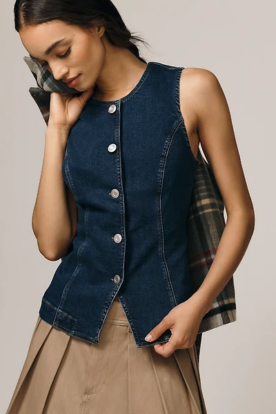 Maeve Crew-Neck Denim Vest