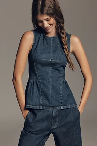 Maeve Denim Peplum Sleeveless Top