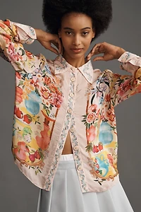 Farm Rio Garden Terrace Long-Sleeve Collared Buttondown Shirt